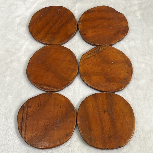 Vintage Wood Coaster Set Primitive Childrens Animals Appliques 6 Coasters & Box - Picture 12 of 13